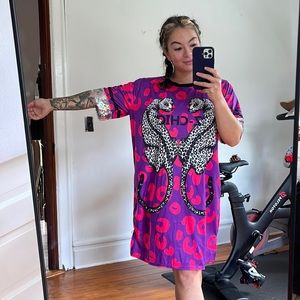 pink and purple leopard print t shirt dress size medium